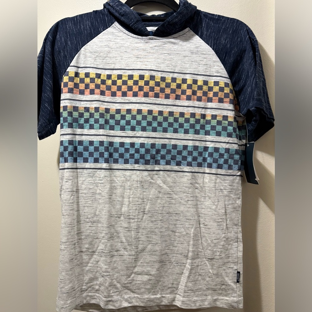 Multicolor Checkered Short Sleeve Hoodie